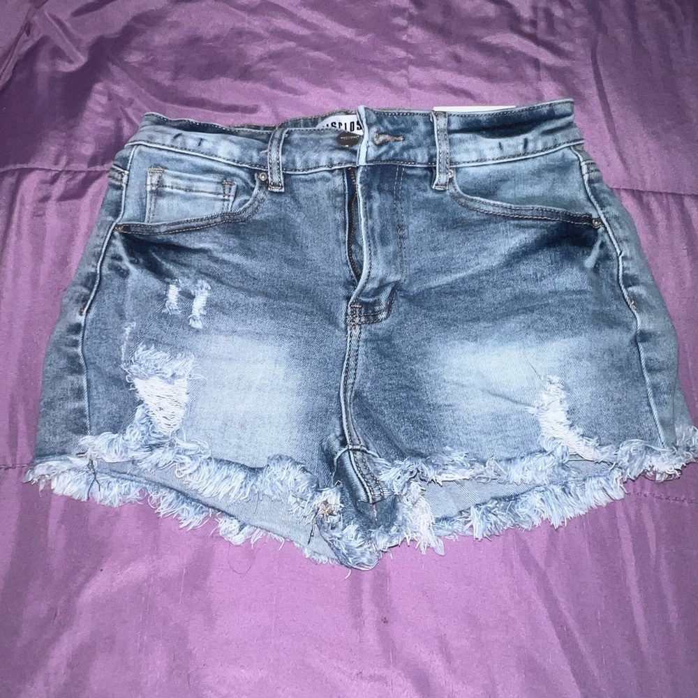 SHEIN Blue High-Waisted Distressed Jean Shorts